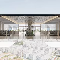 Elegant Hotel Lobby Interior With Water Feature Rock Formations Lotus Flowers And Marble Pillars