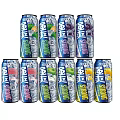 Vibrant Canned Fruit Drinks Featuring Various Flavors And Colorful Packaging In Stacked Arrangement