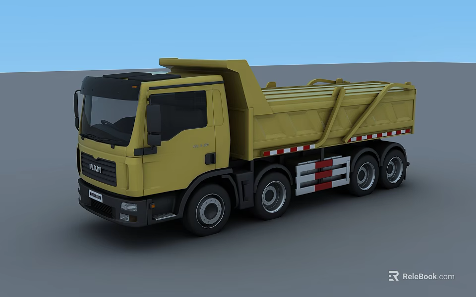 Yellow MAN Dump Truck With Open Bed And Heavy Duty Wheels 3d model 