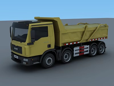 Yellow MAN Dump Truck With Open Bed And Heavy Duty Wheels 3d model