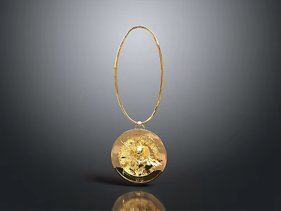 Gold Hoop Pendant Necklace With Circular Engraved Decorative Design Elegant Fashion Accessory 3d model
