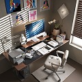 Modern Table and Chair Combination Computer Table and Chair Combination Desktop Office Supplies 3d model