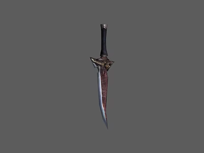 Decorative Dagger Weapon With Black Handle Metallic Guard And Sharp Red Blade 3d model