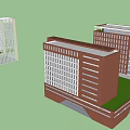 Modern Office Building Complex With Multiple Structures And Green Lawn Areas 3d model