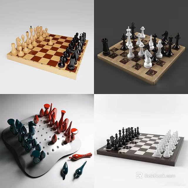 Elegant Modern Chess Board Game Entertainment With Stylish Chessboards And Colorful Pieces 3d model 