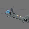 Military Style Gray Helicopter 3D Model With Blue Windows And Front Cannon