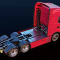 Red Semi Truck Exterior Featuring Modern Cab Design And Multiple Wheels