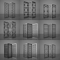 Modern Multi Panel Room Dividers With Intricate Geometric Cut Out Patterns 3d model