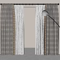 Modern Gray and White Fabric Roman Blinds in Interior Room with Floor Lamp