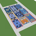 Cartoon Scene With Colorful Basketball Courts And Surrounding Green Trees