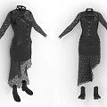 Black Leather Corset Style Dresses With Long Sleeves Lace Trim Asymmetrical Hem And Boots