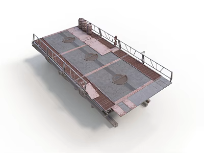 Industrial Platform With Metal Railings Concrete Surface And Circular Holes 3d model