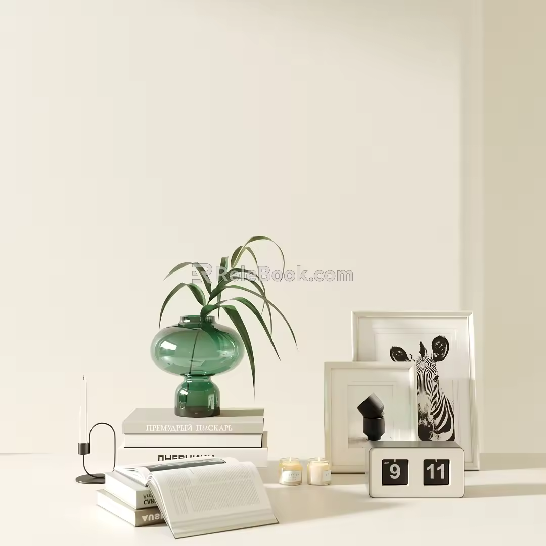 Decorative Ornaments Combination Vase Digital Clock Photo Frame 3d model
