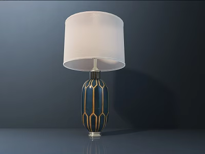 Elegant Table Lamp With White Lampshade Blue Base And Gold Stripes Design 3d model