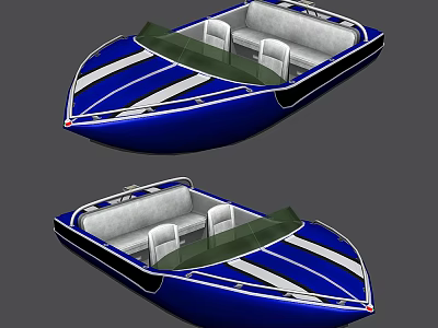 Two Blue And White Striped Yachts With Seats And Interiors 3d model