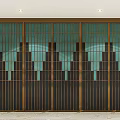 Modern Elevator Lobby Interior With Metal Grid Design And Geometric Patterned Feature Wall 3d model