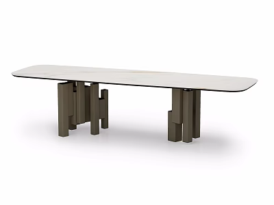 Modern Dining Table With White Glass Top And Geometric Wooden Legs Design Structure 3d model