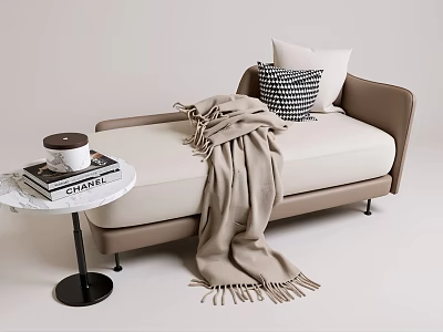 Beige Chaise Lounge With Geometric Pillow Cozy Blanket And Side Table With Books 3d model