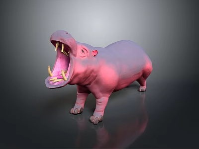 Pink Hippo Model With Open Mouth And Visible Sharp Teeth On Dark Surface 3d model