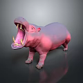 Pink Hippo Model With Open Mouth And Visible Sharp Teeth On Dark Surface 3d model
