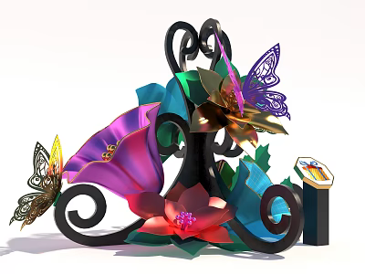 Decorative Commercial Display Equipment With Metal Frame Butterfly And Flower Accents 3d model