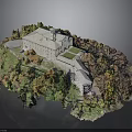 Detailed Building Model Design With Lush Trees Green Lawn And Courtyard Area