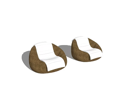 Two Piece Outdoor Sofa Set with Brown Rattan and White Cushions 3d model