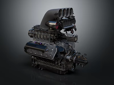 Highly Detailed Automotive Engine Components With Cylinders Exhaust Pipes And Metal Casing 3d model