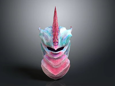 Iridescent Fantasy Helmet With Spiked Top And Pink Blue Gradient Layered Design 3d model