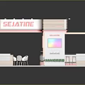 SEIJATIME Exhibition Booth Design With Red White Structure Tables Chairs And Display Screen