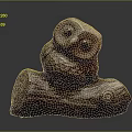 Dark Brown Owl Statue Sitting On Wooden Log With Texture Details