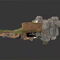 Modern Rocky Landscape Scene With Green Vegetation And Natural Rock Structures