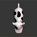 Cartoon Style Cow Toy With White Body Black Spots Pink Nose And Black Hooves