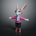 Cartoon Rabbit Game Character With Long Ears Blue Eyes Pink Scarf Pink Top Black Pants