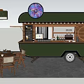 Green Mobile Food Cart With Wooden Design Service Window And Outdoor Seating