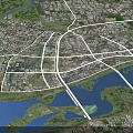Detailed Aerial Planning of Urban City Layout With Buildings Roads and Water Bodies