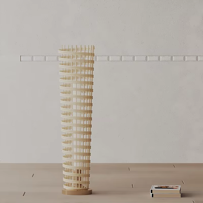 Modern Woven Floor Lamp With Layered Wooden Grid Design For Minimalist Interior 3d model