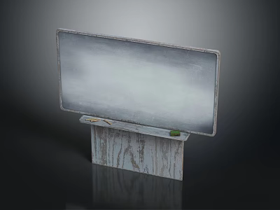 Frosted Gray Display Screen On Wooden Base With Wood Grain And Cable 3d model