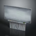 Frosted Gray Display Screen On Wooden Base With Wood Grain And Cable
