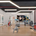 Modern Fitness Gym Space With Treadmill Exercise Bike Dumbbells Mirrors And Wooden Floor