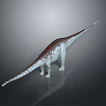 Realistic 3D Sauropod Dinosaur Model With Long Neck Tail Textured Skin Gray Background And Reflection