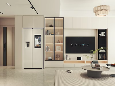 Modern Dining and Living Room Interior With Open Concept Sofa Dining Table And Lighting 3d model