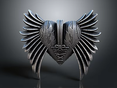 Unique Heart Shaped Jewelry With Metallic Wing Design And Intricate Carvings 3d model