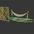 Decorative Screen With Hammock Purple Cushion Green Plants And Floral Decor