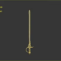 Long Metal Sword With Sharp Blade And Decorative Hilt Standing On Gray Background