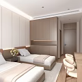 Modern Hotel Guest Room With King Bed Beige Sofa Coffee Table And TV