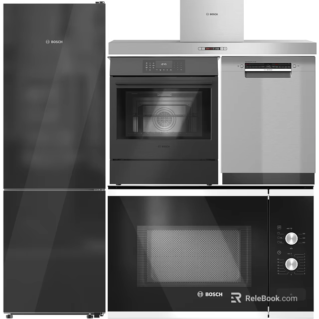 Modern Bosch Kitchen Appliances With Oven Dishwasher Black Silver Design 3d model 