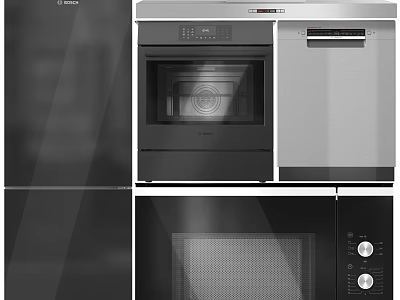 Modern Bosch Kitchen Appliances With Oven Dishwasher Black Silver Design 3d model