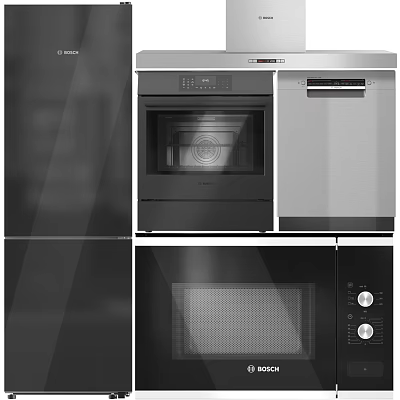 Modern Bosch Kitchen Appliances With Oven Dishwasher Black Silver Design 3d model