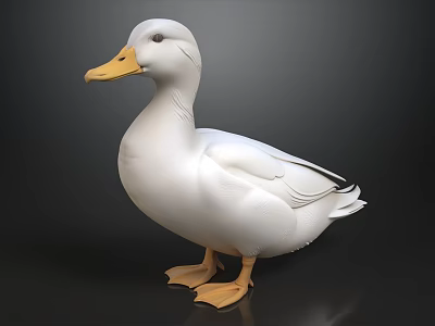 Realistic 3D Rendered White Duck with Yellow Beak and Feet on Dark Background 3d model